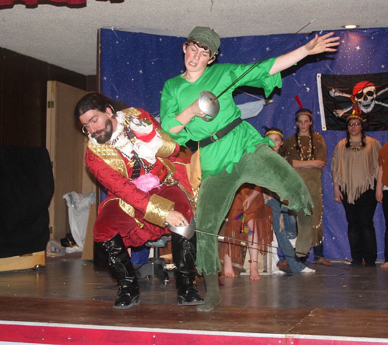 &lt;p&gt;Peter Pan takes out Captain Hook during the swordfight toward the end of the play. The two rivals duked it out throughout the play.&lt;/p&gt;