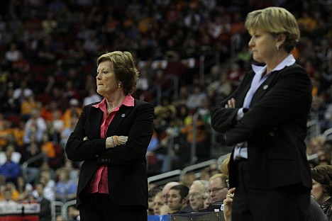 &lt;p&gt;MARCH 26, 2012: Pat Summitt, Tennessee Lady Volunteers head coach, and Holly Warlick, Tennessee Lady Volunteers associate head coach, during the second half of the Tennessee Lady Volunteers vs the Baylor Bears NCAA Women's Regional Elite Eight game at Wells Fargo Arena in Des Moines, IA.&lt;/p&gt;