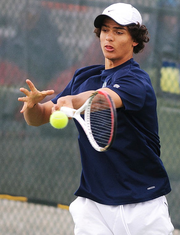 &lt;p&gt;Glacier senior Kellen Bates returns the ball Saturday afternoon during the Kalispell Invitational at Flathead Valley Community College. (Patrick Cote/Daily Inter Lake)&lt;/p&gt;