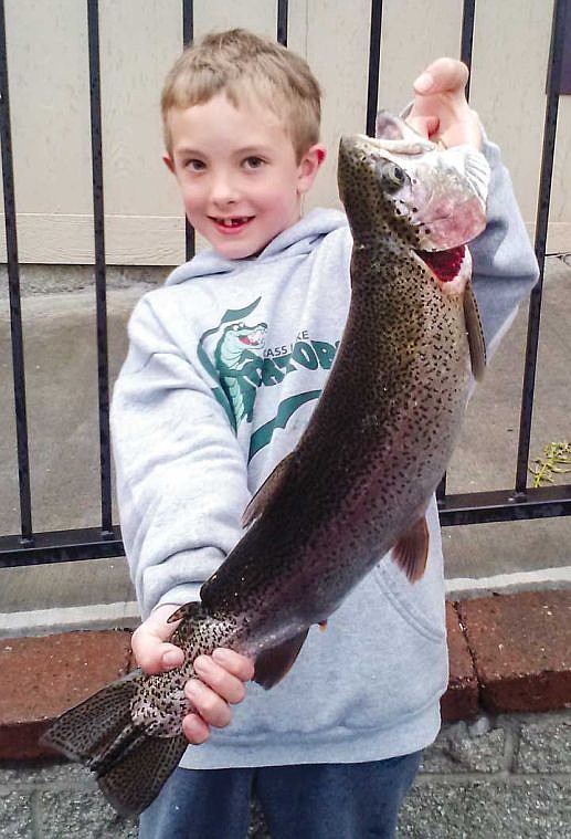 Nat Beck of Kent, caught this Jumbo Rainbow Trout off the shores of MarDon Resort. He was using Pautskees Salmon Eggs.