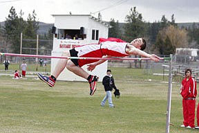 Noxon junior Banks Stocking won the high jump at last Friday's meet in Hot Springs. Stocking cleared 5-8 for the win.