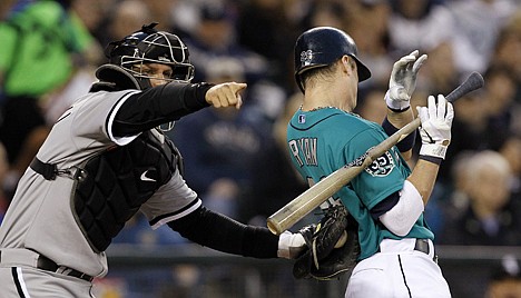 &lt;p&gt;Chicago White Sox catcher A.J. Pierzynski, left, puts the tag on Seattle Mariners' Brendan Ryan and calls to the first base umpire for a strike after Ryan tried to check his swing in the second inning of a baseball game on Friday, April 20, 2012, in Seattle. Ryan was ruled to have swung at the pitch and struck out on the call. (AP Photo/Elaine Thompson)&lt;/p&gt;