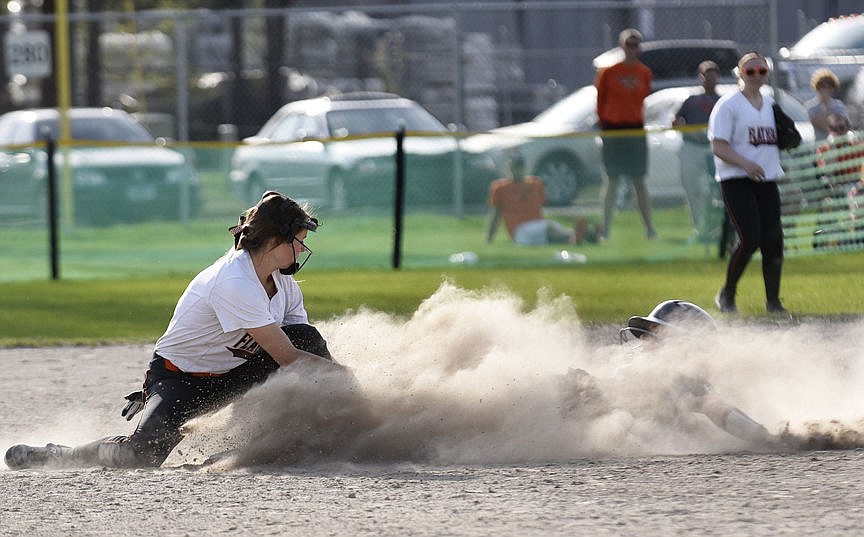 &lt;p&gt;Flathead second baseman Abbie O'Brien tags out Glacier outfielder Meg Hornby to end the game and secure the Bravettes a 3-2 win at Boyle Memorial Field on Thursday. The Wolfpack one the first 10-0 first game. (Aaric Bryan/Daily inter Lake)&lt;/p&gt;