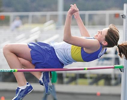 Chris Peterson/Hungry Horse News Devon Hoyer placed fourth in the high jump in Tuesday's meet at Kalispell.