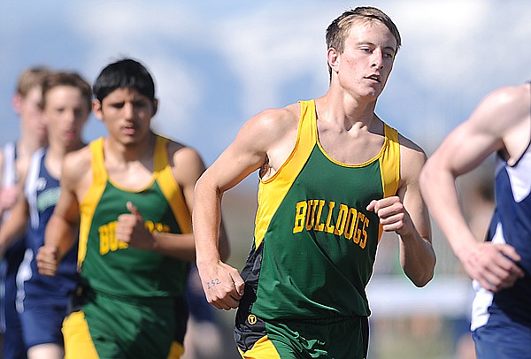 Whitefish senior Cole Havens makes his way around the track during the 800 on Tuesday. Havens placed sixth with a time of 2:20 at Glacier High School.