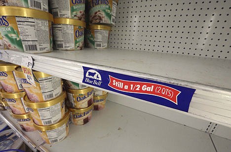 &lt;p&gt;Shelves sit empty of Blue Bell ice cream at a grocery store in Dallas, Tuesday.&lt;/p&gt;