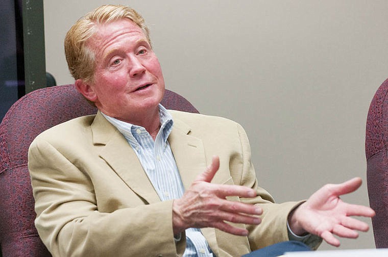 <p>John Phelps Monday night during a candidate forum at Flathead Valley Community College. April 21, 2014 in Kalispell, Montana. (Patrick Cote/Daily Inter Lake)</p>