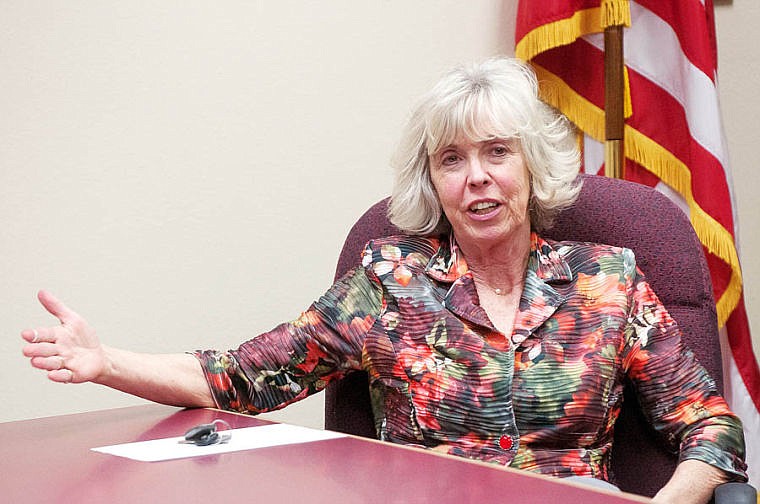 <p>Marion Foley Monday night during a candidate forum at Flathead Valley Community College. April 21, 2014 in Kalispell, Montana. (Patrick Cote/Daily Inter Lake)</p>