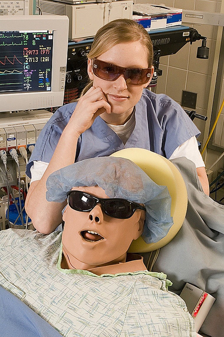 Dressed, simulated patients look a lot like the real thing. Simulation technicians keep them looking as real as possible.