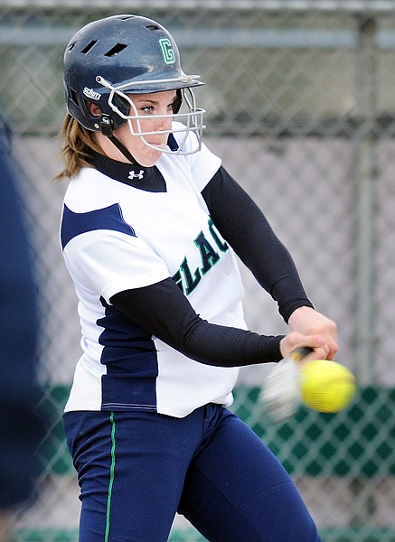 Glacier&#146;s Baylee Quay hits the ball during the first inning.