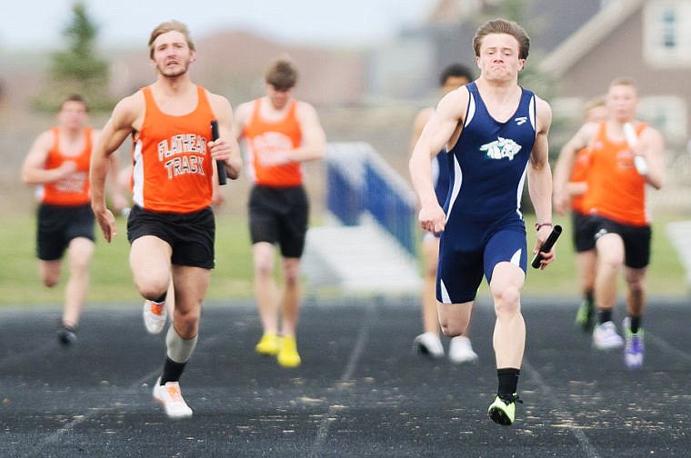 &lt;p&gt;Glacier's Logan Jones (right) leads the field on the last leg of the 400-meter relay Tuesday afternoon during the crosstown track dual at Glacier High School. April 23, 2013 in Kalispell, Montana. (Patrick Cote/Daily Inter Lake)&lt;/p&gt;