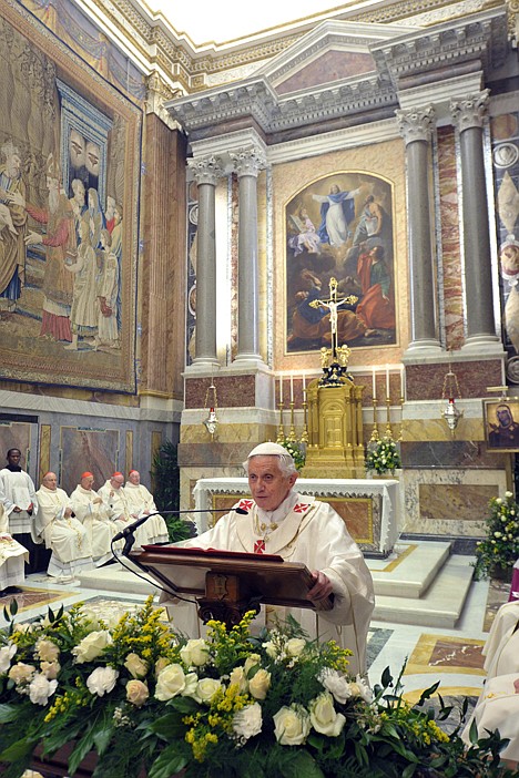 &lt;p&gt;In this picture made available by the Vatican newspaper Osservatore Romano, Pope Benedict XVI leads a mass at the Vatican, Monday, April 16, 2012. The Pontiff celebrated a very Bavarian birthday Monday, marking his 85 years with his brother, German bishops and a musical band from his native land. Benedict began the day with a Mass in which he alluded to his own mortality, saying he would carry on his final years knowing that God was watching over him. (AP Photo/Osservatore Romano)&lt;/p&gt;