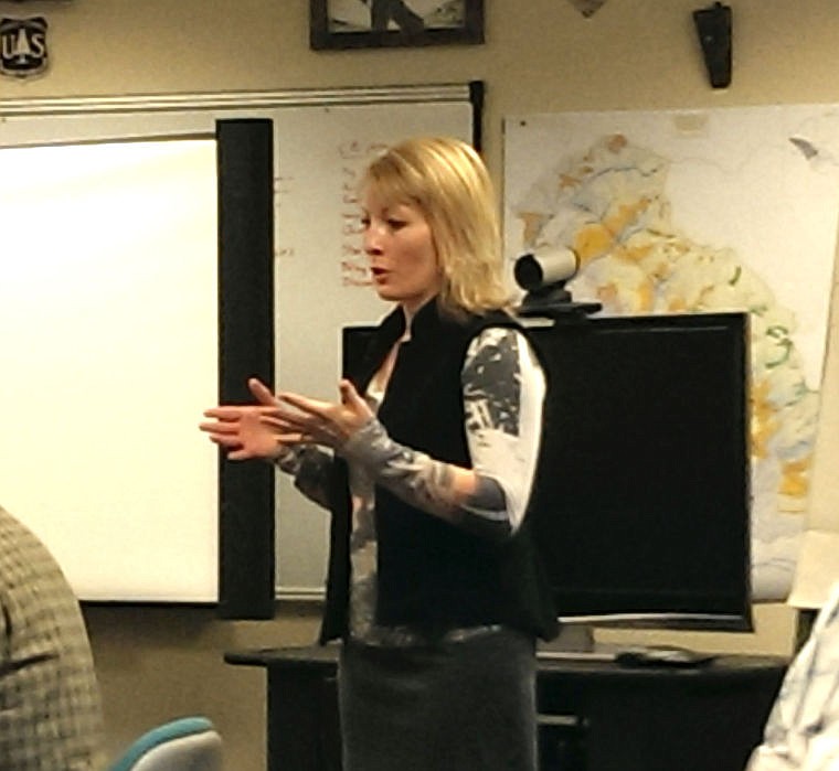 &lt;p&gt;Tawnya Brummett, district ranger with the Superior Ranger District, addresses those who came out to the meeting on April 17.&#160;&lt;/p&gt;