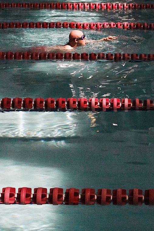 <p>Kelly Hill competes in the 100-meter relay swim Friday afternoon during the Special Olympics Montana Area Games at The Wave in Whitefish. April 26, 2013 in Whitefish, Montana. (Patrick Cote/Daily Inter Lake)</p>
