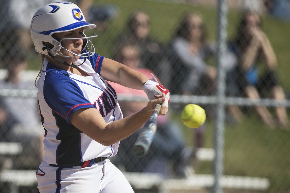 &lt;p&gt;LOREN BENOIT/Press Jane Wilkey of Coeur d'Alene hits the softball for a single on Tuesday at Lake City High School.&lt;/p&gt;