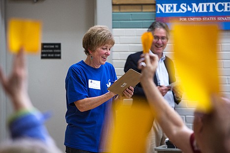 &lt;p&gt;Volunteer Bev Moss takes a tally of where attendees heard about Saturday&#146;s Kootenai County Democrats Caucus for for Delegates meeting.&lt;/p&gt;