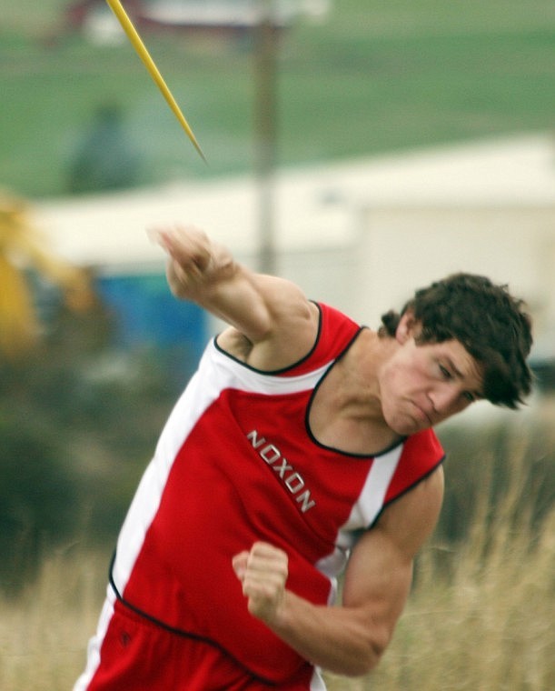 Adam Moore throws the javelin at Hot Springs.