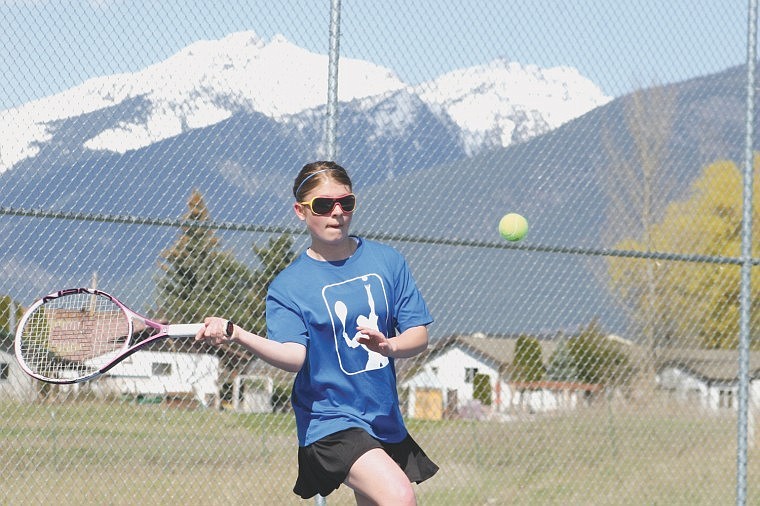 Sophomore Sarah Bower returns a serve against Cut Bank last Friday.