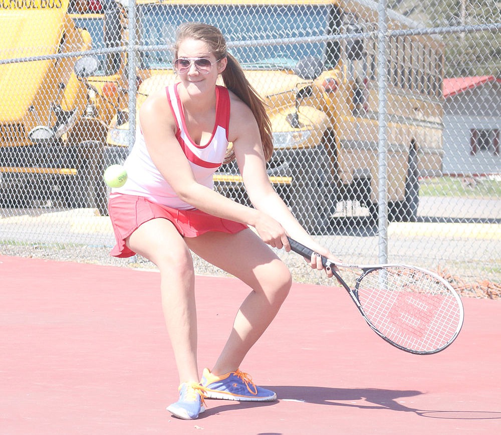 <p>Alise Ruthford prepares to return a shot during a match last week in Superior.</p>