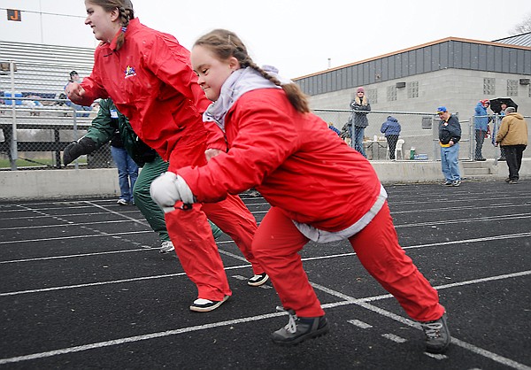 Cedar Vance of the Whitefish Thunder team in a track event at Friday's Special Olympics.