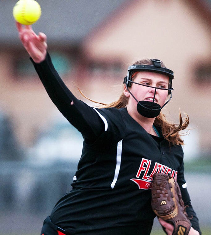 &lt;p&gt;Flathead pitcher Kylee Beccari throws to first base Tuesday night during Flathead's victory over Columbia Falls. April 22, 2014 in Kalispell, Montana. (Patrick Cote/Daily Inter Lake)&lt;/p&gt;