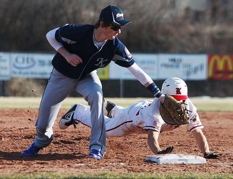 &lt;p&gt;Kalispell's (right) Justin Wallace is picked off by Rangers first baseman #6 Tuesday afternoon during the Lakers' home opener against Kootenai Valley at Griffin Field. April 23, 2013 in Kalispell, Montana. (Patrick Cote/Daily Inter Lake)&lt;/p&gt;