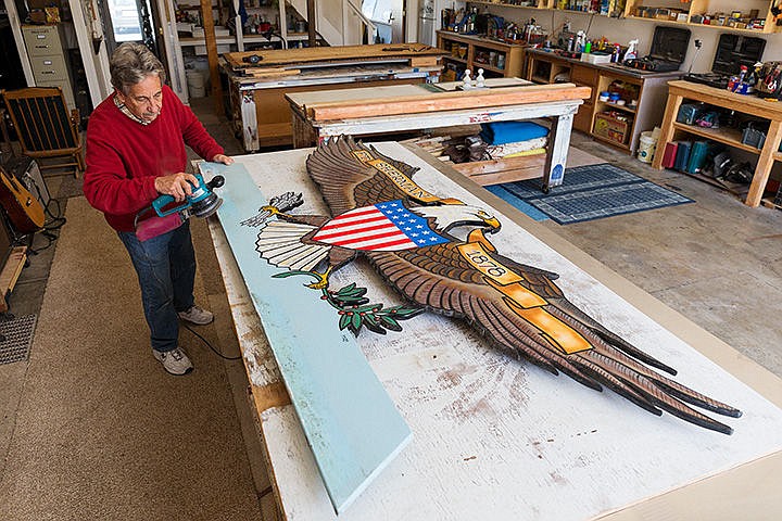 &lt;p&gt;Jeff Connaway, owner of Silver Creek Signs, works on restoring an eagle symbol that the company originally built in 1994 for the Fort Sherman gate on the North Idaho College campus. Last winter the eagle &#147;took flight&#148; after it was dislodged from its post during heavy winds. After the restoration project is complete the piece will be reinstalled at NIC.&lt;/p&gt;