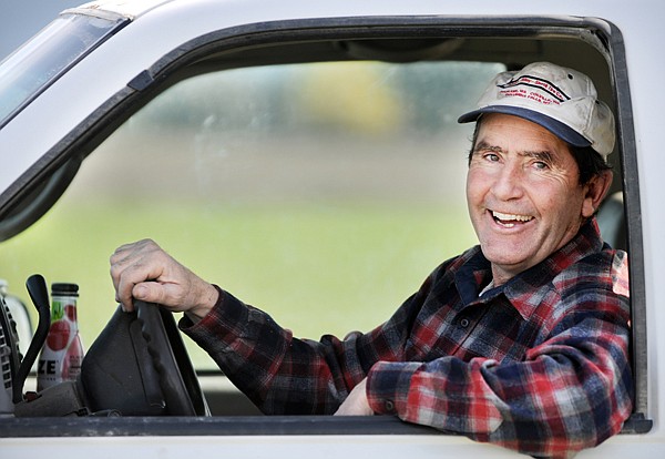 Patrick Nichol in his truck out in Creston on Monday.