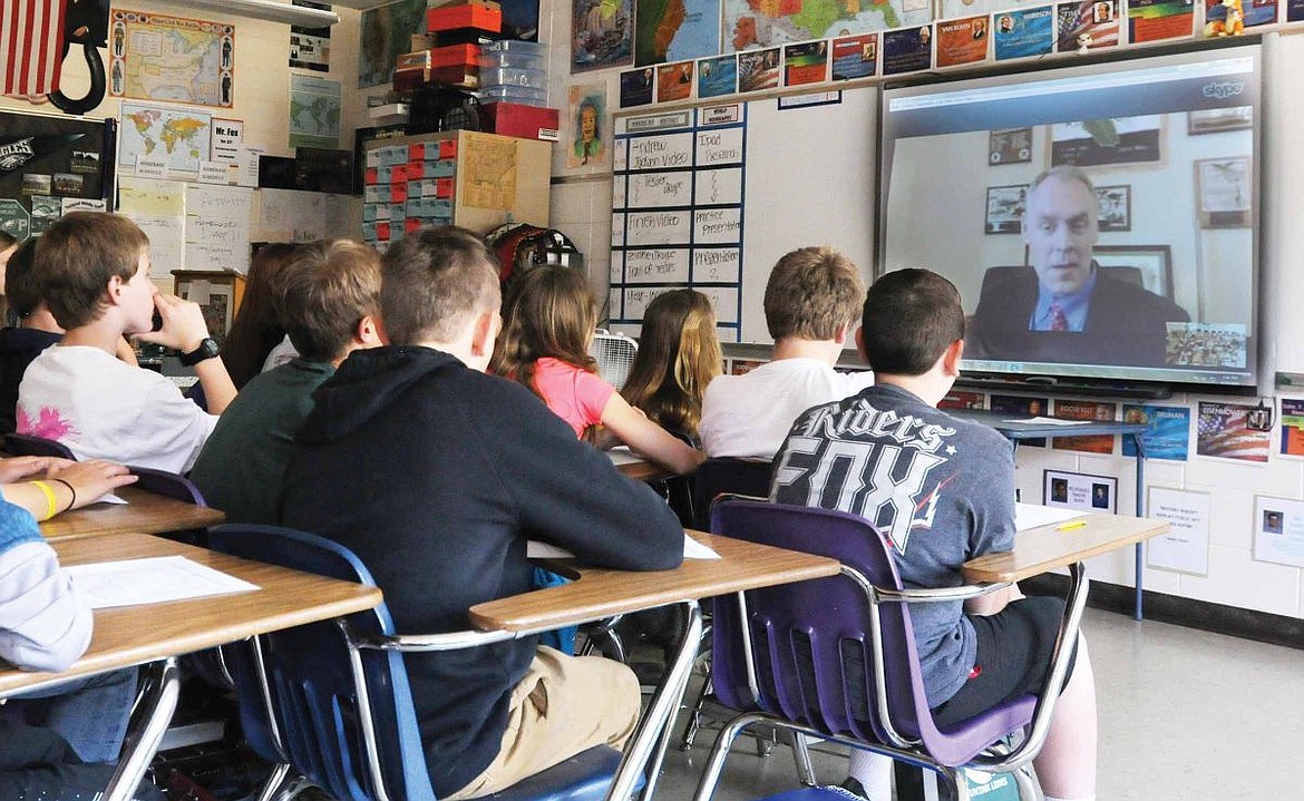 &lt;p&gt;&lt;strong&gt;Kalispell Middle School&lt;/strong&gt; seventh-graders talk with Rep. Ryan Zinke, R-Mont., during a Skype session during Brian Fox's history class on Thursday. (Aaric Bryan/Daily Inter Lake)&lt;/p&gt;