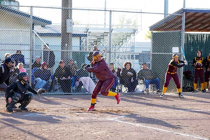 Jazmyn Jesse looks for her pitch in the fifth inning in the game against Wenatchee Tuesday at Larsen Field.