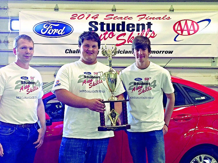 &lt;p&gt;Flathead High School auto students won first place at the Ford/AAA Student Auto Skills state finals in Helena. They will go on to compete at national finals in Dearborn, Mich. From left are Flathead High School industrial arts teacher Rob Hunter and seniors Chance Borden and Colten Wiley.&lt;/p&gt;