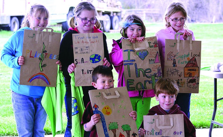 &lt;p&gt;From left, Izabel Evans, 7, Brynn Pule, 10, Lex LaFrombois, 6, Amelia Cronk, 7, Jack Keast, 7, and Elaina Keast, 7, show off their winning bags at the third annual Earth Day Celebration in Mission.&lt;/p&gt;