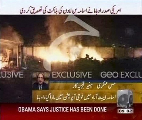 &lt;p&gt;An image made from Geo TV video shows flames at what is thought to be the compound where terror mastermind Osama bin Laden was killed Sunday in Abbatabad, Pakistan.&lt;/p&gt;