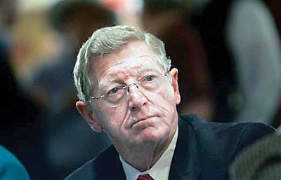 <p>FILE - In this Nov. 7, 2006 file photo, Sen. Conrad Burns, R-Mont., watches returns at a victory party in Billings, Mont. Burns, a former cattle auctioneer whose folksy demeanor and political acumen earned him three terms and the bitter disdain of his opponents, has died. Montana Republican Party Executive Director Jeff Essmann said Burns died Thursday, April 28, 2016, of natural causes at his home in Billings. He was 81. (AP Photo/Jeff Chiu, File)</p>