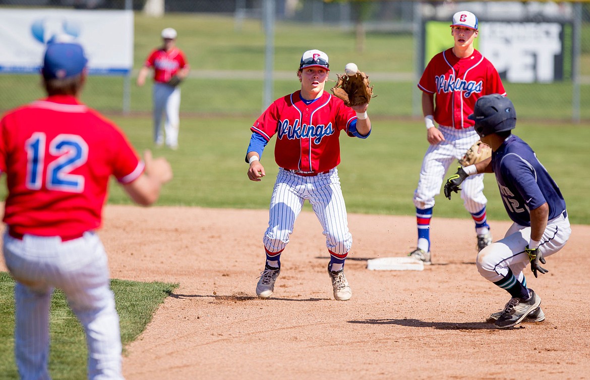 &lt;p&gt;JAKE PARRISH/Press Coeur d'Alene senior Jonny Plum keeps his eye on the ball as he attempts to run down Lake City's Kaleb Reid in a pickle situation on Tuesday at Coeur d'Alene High School. Plum ended up tagging Reid out to retire the side.&lt;/p&gt;