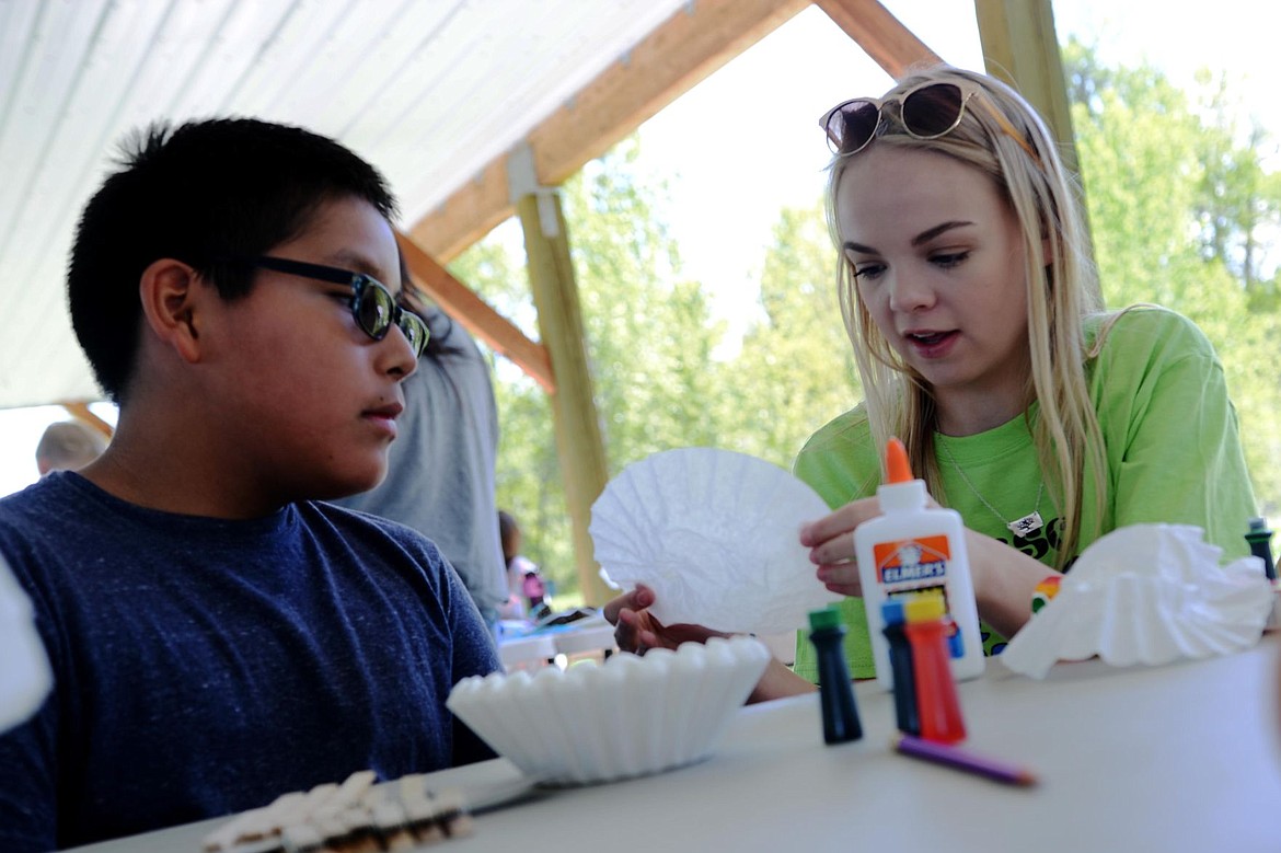 &lt;p&gt;Elliott Natz/Lake County Leader Rudy King, left, watches Sophia Tolbert start a coffee filter butterfly at Mission's Earth Day event Sunday afternoon. &quot;They're super cute,&quot; Tolbert said, talking about the butterflies.&lt;/p&gt;