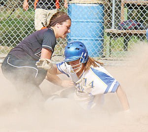<p>Devon Gallagher steals home bottom of the ninth inning to seal the win 1-0 over Frenchtown May 2.</p>