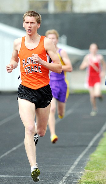 Leif Castren running the 3200 on Tuesday at Flathead High School. Castren won the event with a time of 9:53:88.