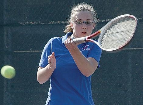 Photo by Mark McDaniel Senior Nicole Lucier played hard against Darby&#146;s Hannah Honey in Saturday&#146;s Southwestern B-C divisional meet in Superior, but came up short of a win. Lucier, along with teammates Alex Conrow and Michelle Hapa&#146;kova&#146; qualified to play for the Bobcats at the upcoming state singles.