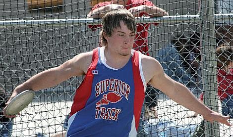 Photo by Nick Ianniello Superior Bobcat Jake Higgins winds up for his discus throw at the Seeley-Swan Track Meet at Big Sky High School in Missoula Saturday. Higgins took sixth place in the discus with a distance of 119 feet, 11 inches.