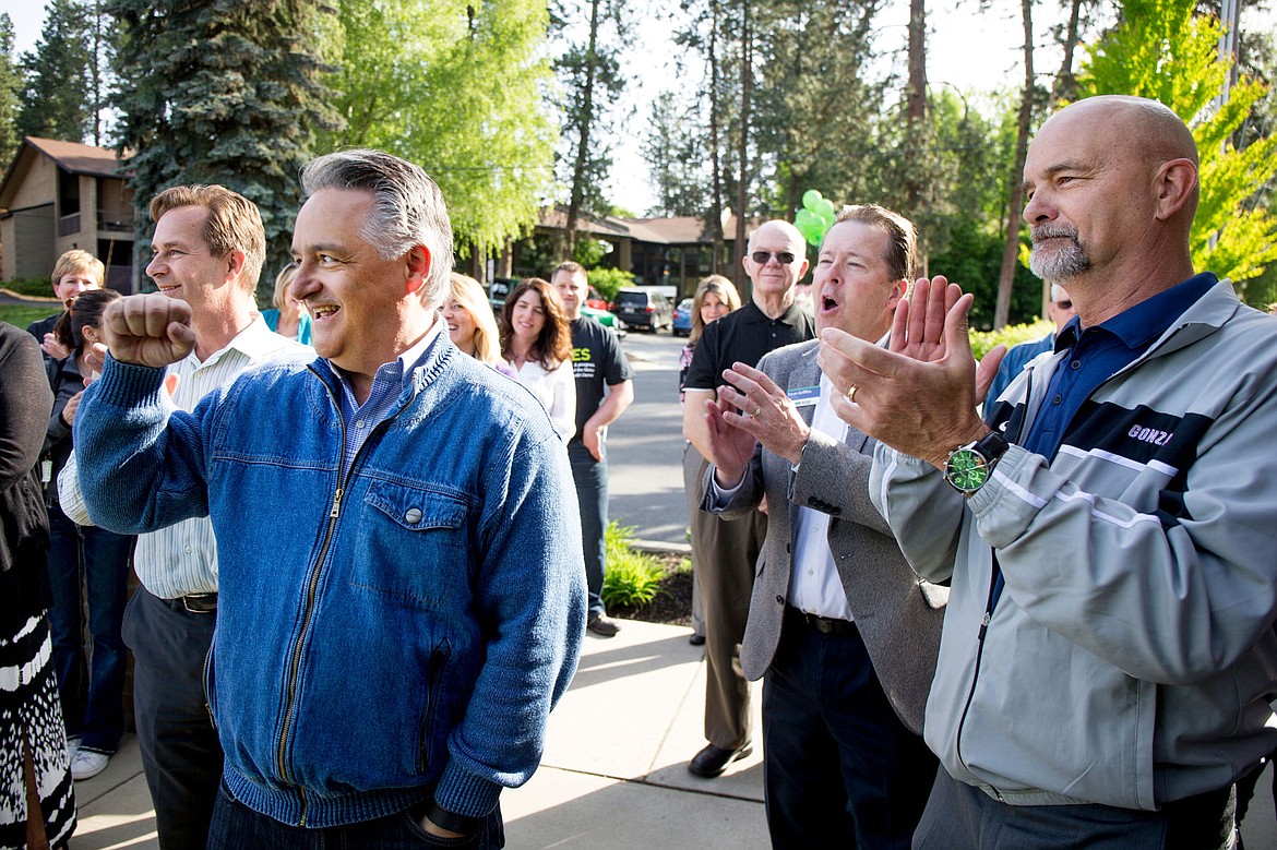 &lt;p&gt;From left to right, Dalton Gardens Mayor Steve Roberge, Coeur d'Alene Mayor Steve Widmyer, Hayden Mayor Steve Griffitts and Hayden Mayor Ron Jacobson cheer after all four took turns snagging cash in a money machine on Thursday at a kick-off event for Idaho Gives. Mayor Widmyer emerged with the most, and chose the nonprofit Safe Passage Violence Prevention Center as the charity Idaho Central Credit Union would make a donation to.&lt;/p&gt;