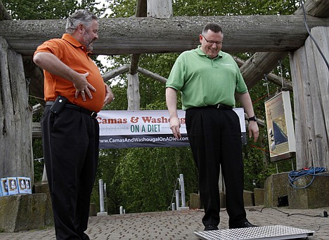 &lt;p&gt;FILE - In this May 2, 2012 file photo, Washougal Mayor Sean Guard, left, coaxes Camas Mayor Scott Higgins to step on the scales during their weigh-in in Washougal, Wash. The mayors of the two neighboring towns are in a &quot;Biggest Loser&quot; style contest to see which of the two communities can lose the most weight. New government projections suggest roughly 42 percent of Americans will be obese by 2030. (AP Photo/Don Ryan)&lt;/p&gt;