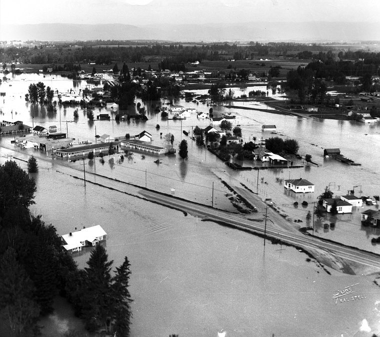 Much of Evergreen was left under water in June 1964 when the Flathead River, swollen by torrential rains and melting snow, unleashed a monster flood.