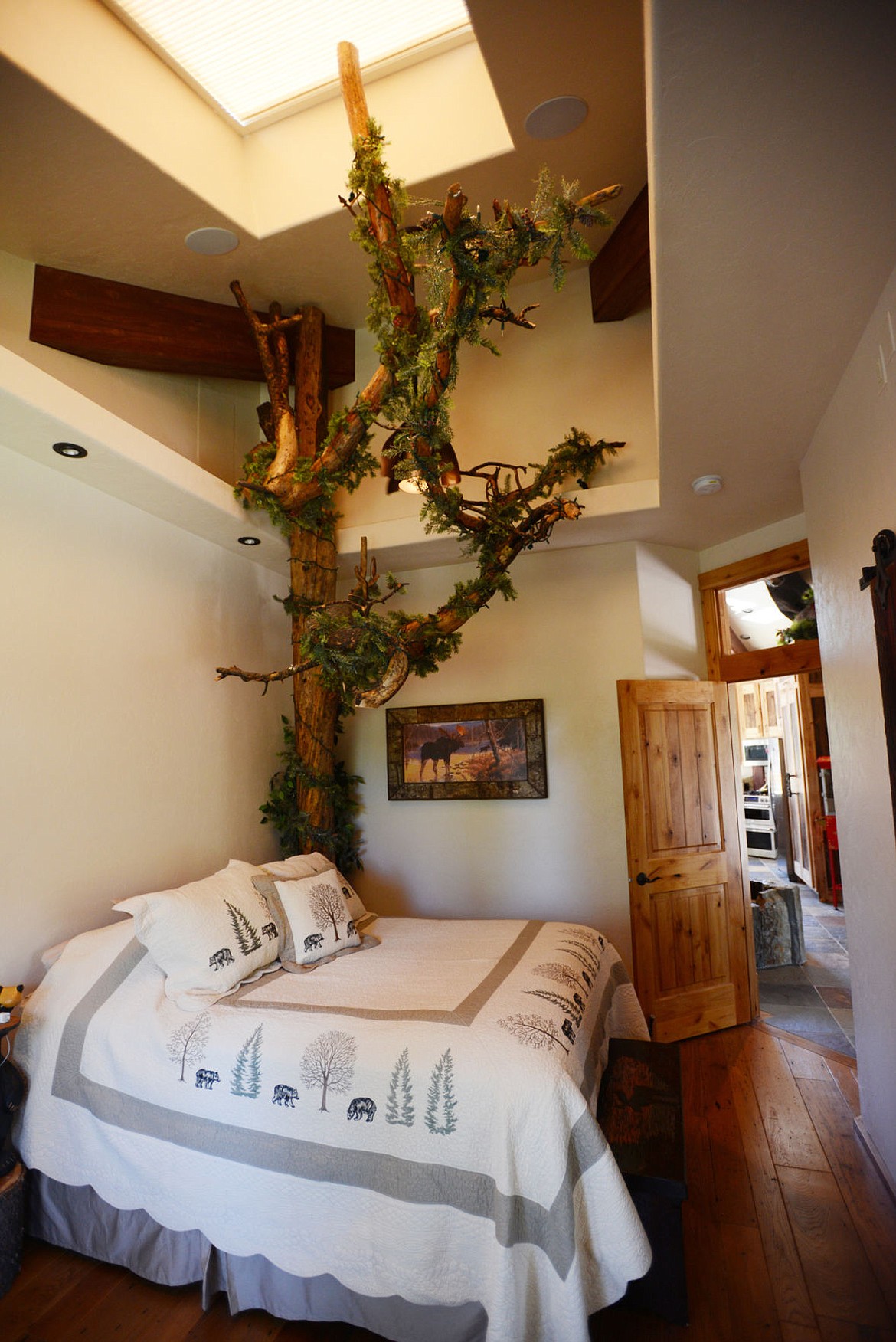 <p>Master bedroom of Alan and Deanna DeLeon in the rotating octagon shaped home, The Twisted Moose. (Brenda Ahearn/Daily Inter Lake)</p>