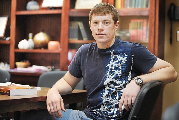 Calder Morrison sits in the Scholar's Lounge at Flathead Valley Community College.