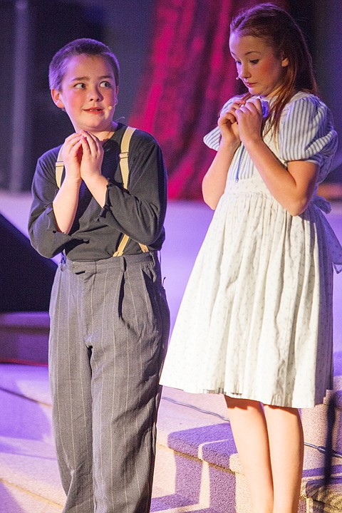 <p>David Landis, left, and Madison Wambeke shudder during a scene from "Chitty Chitty Bang Bang."</p>