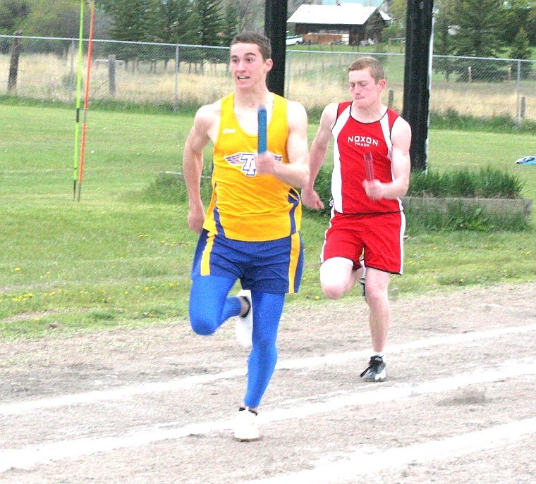 &lt;p&gt;Thompson Falls junior Gabe Flood sprints hard in his leg of the boys 4 x 100 meter relay at the All-County meet in Hot Springs.&lt;/p&gt;