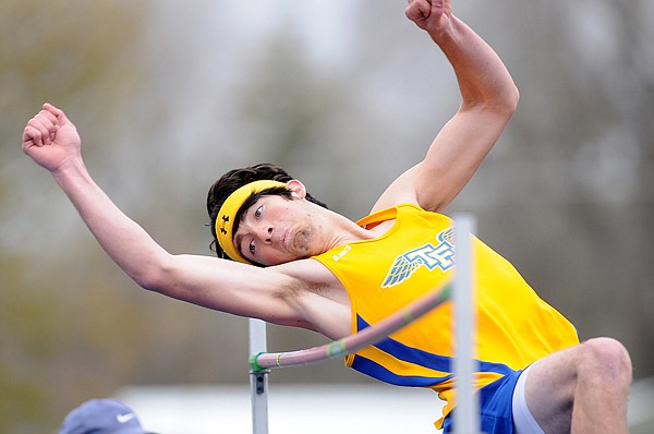 Thompson Falls' Chris Pavlik competes in the high jump on Saturday at the Archie Roe Track Meet in Kalispell.