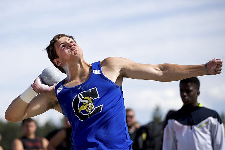 &lt;p&gt;JAKE PARRISH/Press Coeur d'ALene's Grady Leonard heaves a shot put on Thursday at the 5A Region 1 track and field meet at Coeur d'Alene High School. Leonard tossed , placing first.&lt;/p&gt;