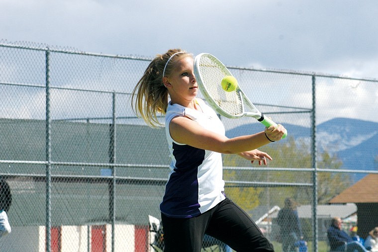 Sophomore Audra Engebretson returns a shot against 
Columbia Falls last Friday.